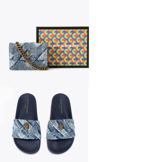 Kurt Denim Slides + Micro Bag
